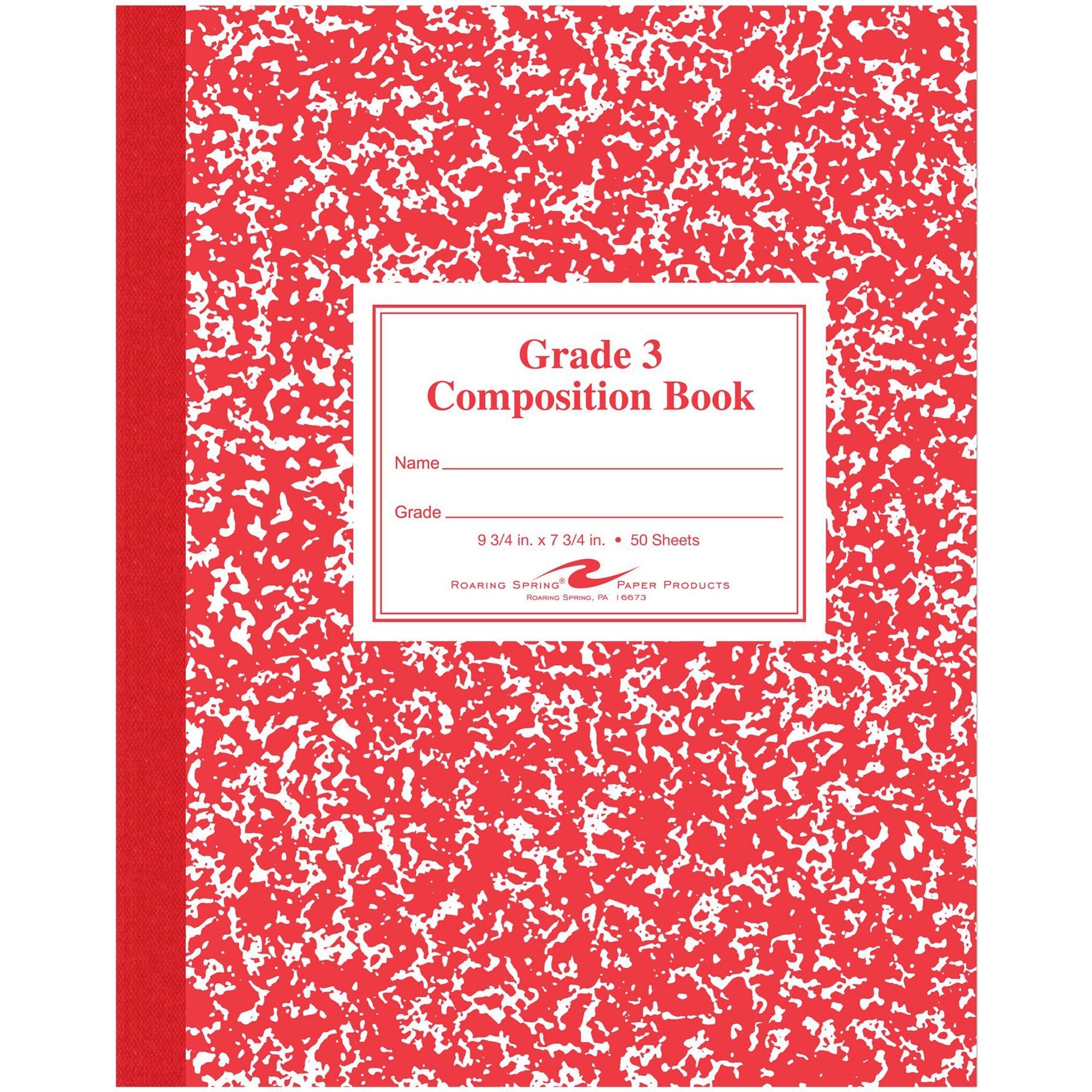 Roaring Spring Grade School Ruled Marble Flexible Cover Composition Book, 50 Sheets, 100 Pages, 9 3/4" x 7 3/4", Red Marble Cover, Blue Binding, 1 Each