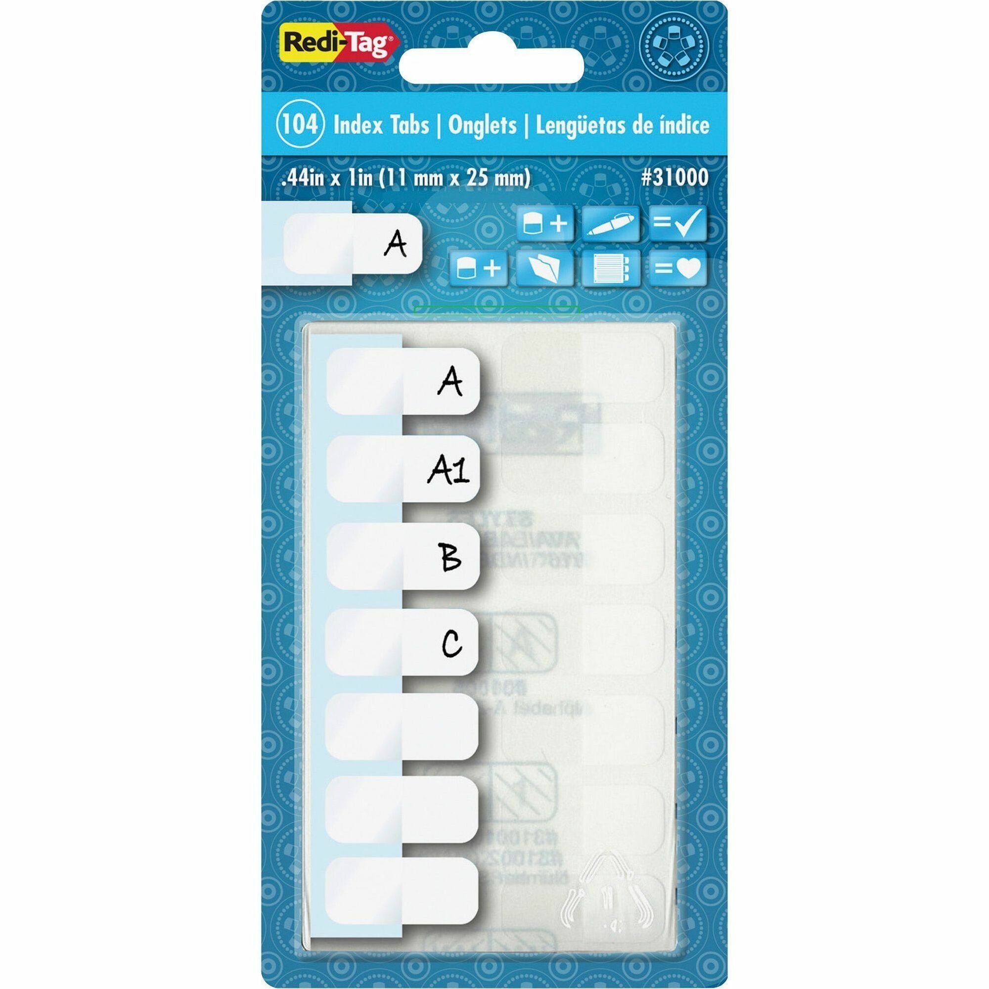 Redi-Tag Permanent Stick Write-On Index Tabs - 104 Write-on Tab(s) - 1" Tab Height x 0.43" Tab Width - Self-adhesive, Permanent - White Plastic Tab(s) - 1 Pack