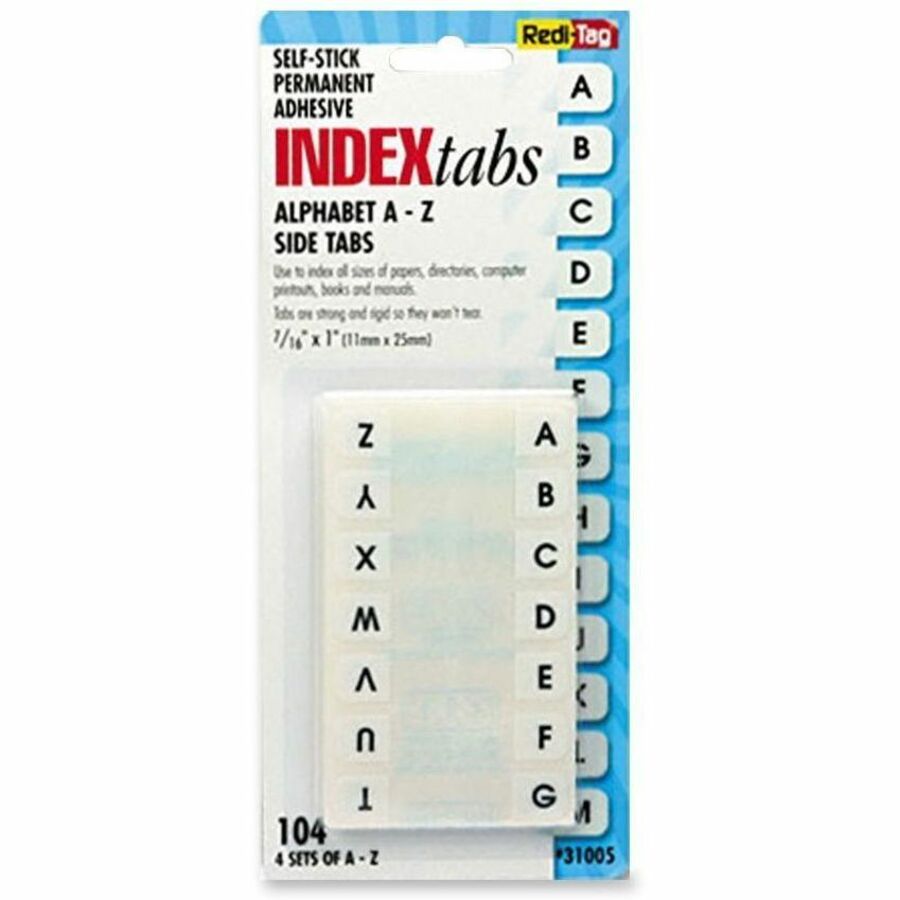 104 Printed Tab(s) - Character - A-Z - 1" Tab Height x 0.43" Tab Width - Self-adhesive, Permanent - White Plastic Tab(s) - 1 Pack
