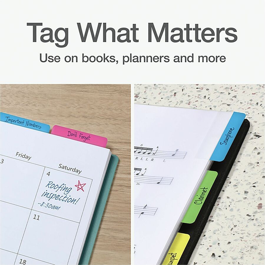 12 x Blue, 12 x Yellow, 12 x Magenta, 12 x Green - 2" Flag/Note Width x 11/16" Flag/Note Length - Rectangle - Assorted - Plastic - Removable, Self-adhesive - 1 Pack