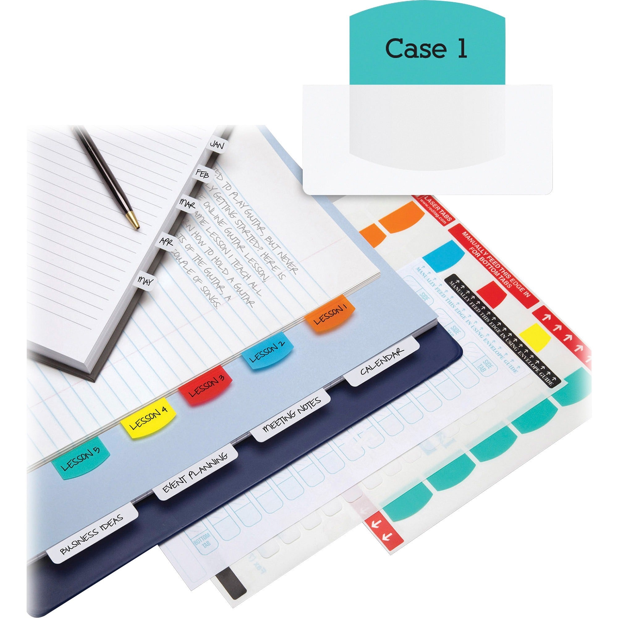 Redi-Tag Laser Printable Index Tabs - 375 Blank Tab(s) - 1.25" Tab Height x 1.12" Tab Width - Self-adhesive, Permanent - Red, Blue, Mint, Orange, Yellow Tab(s) - 1 Pack