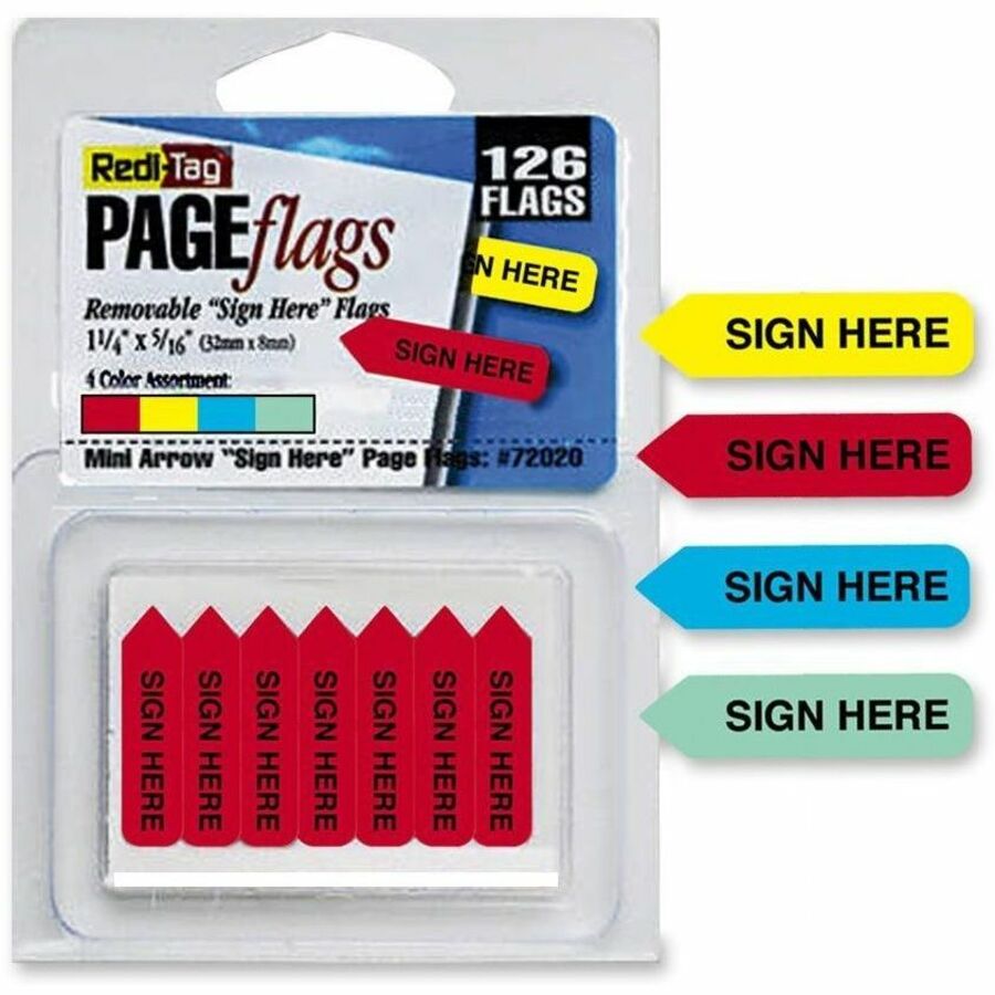126 - 1 1/4" Flag/Note Width x 5/16" Flag/Note Length - Arrow - SIGN HERE - Assorted - Removable, Self-adhesive - 1 Pack