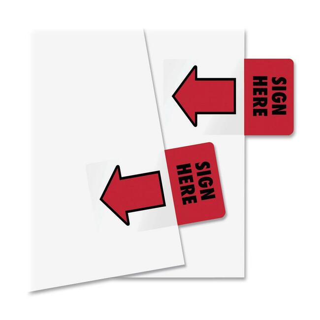 50 - 1" Flag/Note Width x 1 11/16" Flag/Note Length - Rectangle - SIGN HERE - Red - Removable, Self-adhesive - 50 / Pack