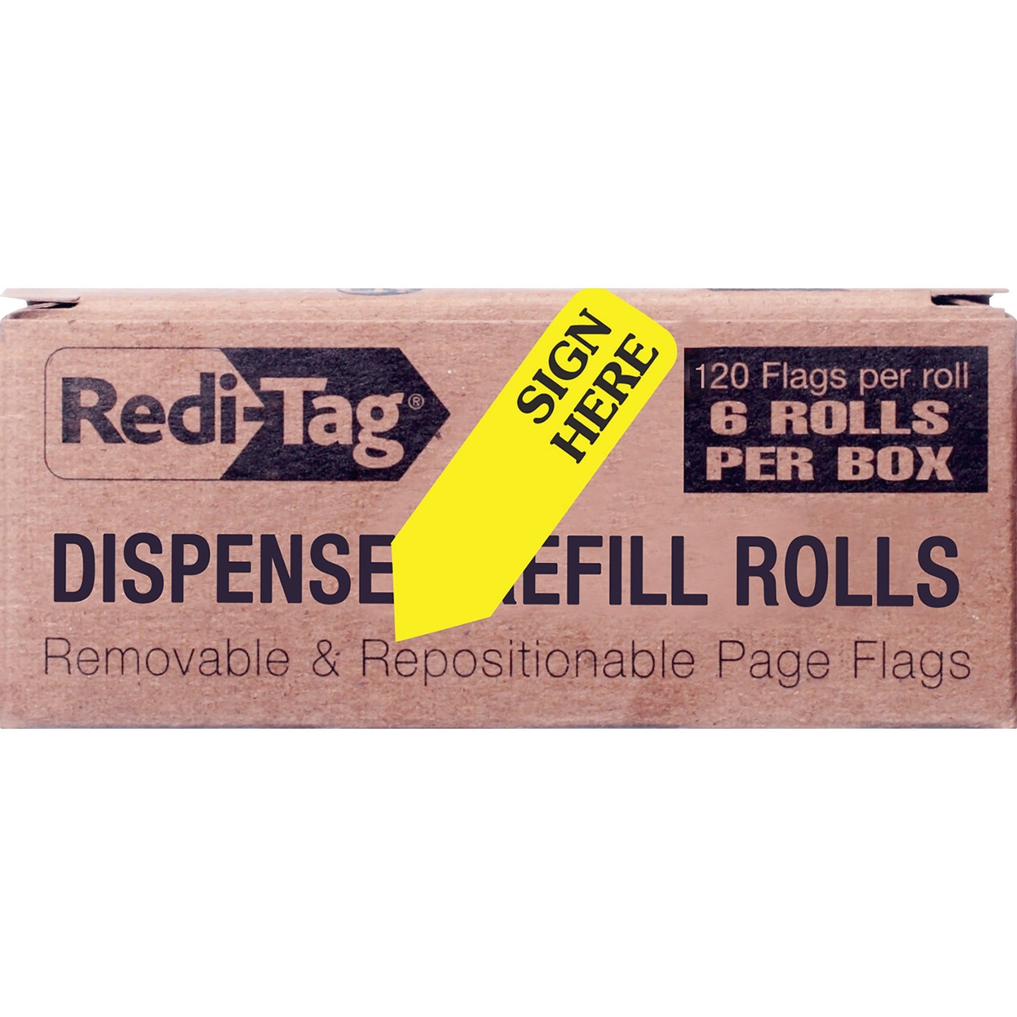 Redi-Tag Sign Here Arrow Flags Dispenser Refills - 720 x Yellow - 1 7/8" Flag/Note Width x 9/16" Flag/Note Length - SIGN HERE - Yellow - Removable, Self-adhesive - Dispenser Included - 1 Box