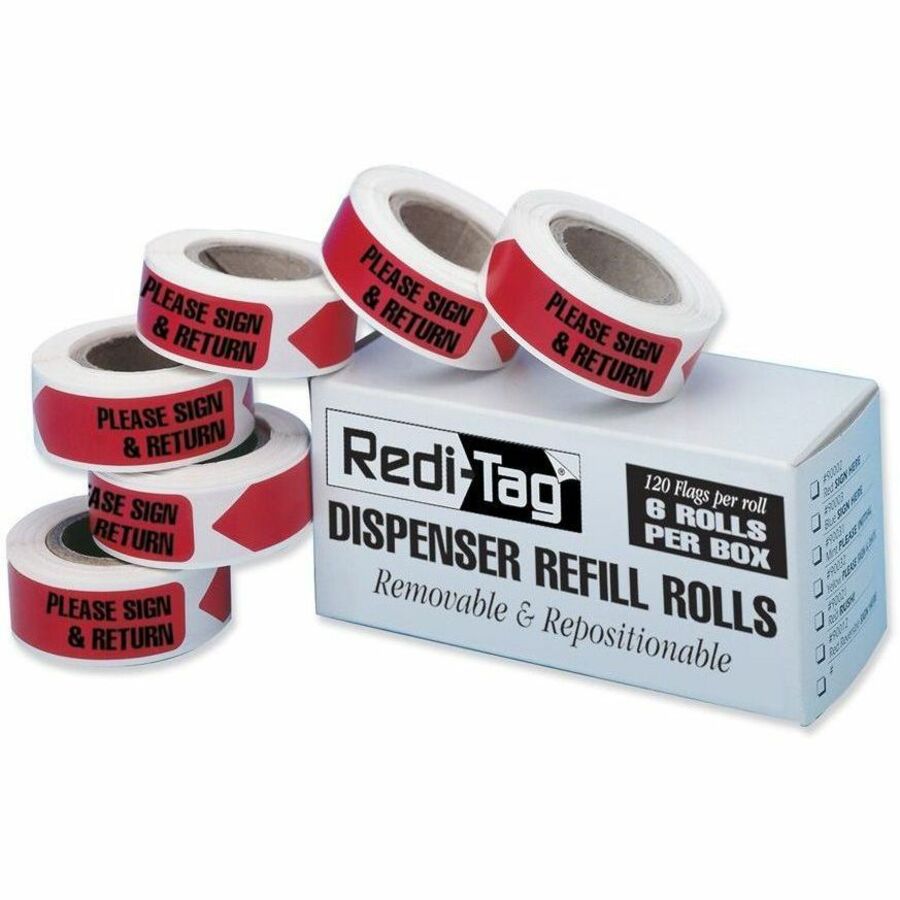120 x Red - 1 7/8" Flag/Note Width x 9/16" Flag/Note Length - Arrow - Sign & Return - Red - Removable, Self-adhesive - 120/Roll - 1 Box