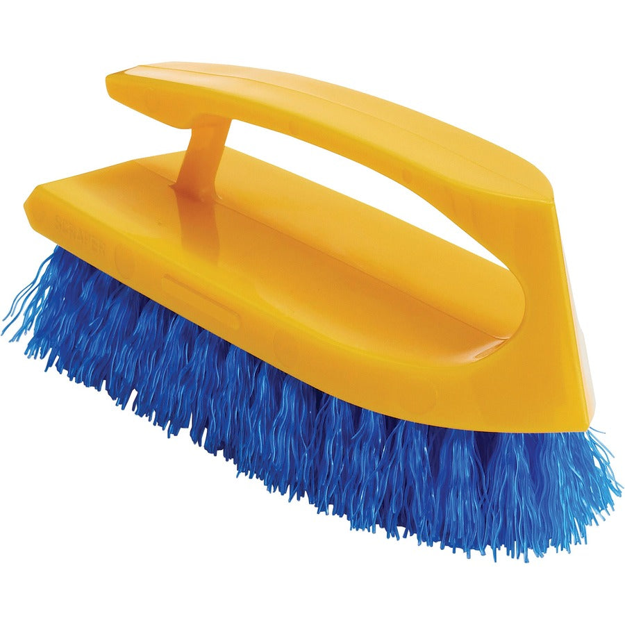 Rubbermaid Commercial Iron Handle Scrub Brush - Polypropylene Bristle - 6" Brush Face - Plastic Handle - Navy, Yellow - 1 Each