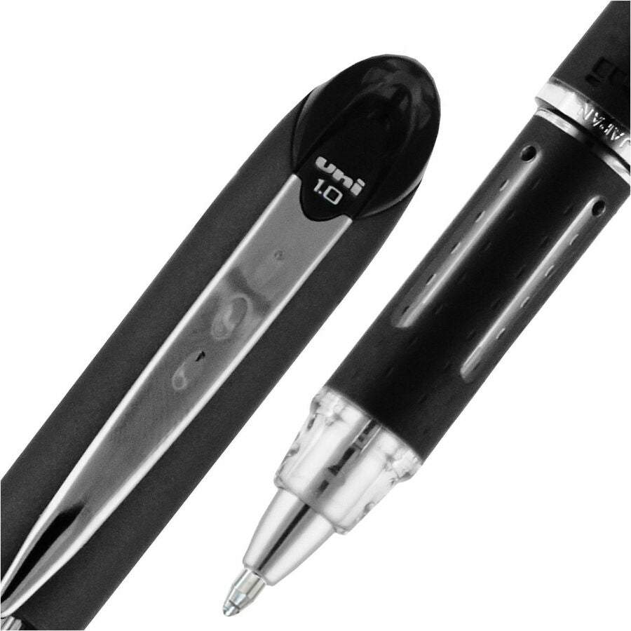 uniball™ Jetstream Ballpoint Pens - 1 mm Medium Pen Point - Refillable - Black Ink - Pigment-based - Black Stainless Steel Barrel - 1 Dozen