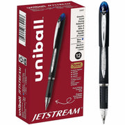 uniball™ Jetstream Ballpoint Pens - 1 mm Medium Pen Point - Blue Ink - Pigment-based - Black Stainless Steel Barrel - 1 Dozen