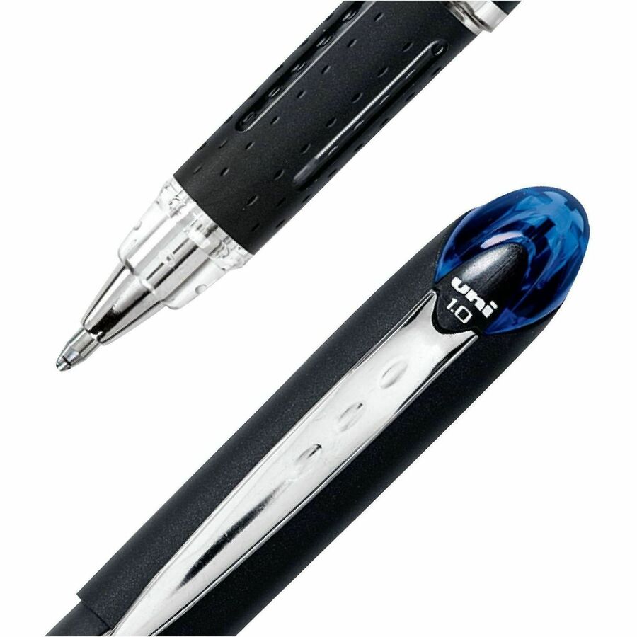 uniball™ Jetstream Ballpoint Pens - 1 mm Medium Pen Point - Blue Ink - Pigment-based - Black Stainless Steel Barrel - 1 Dozen
