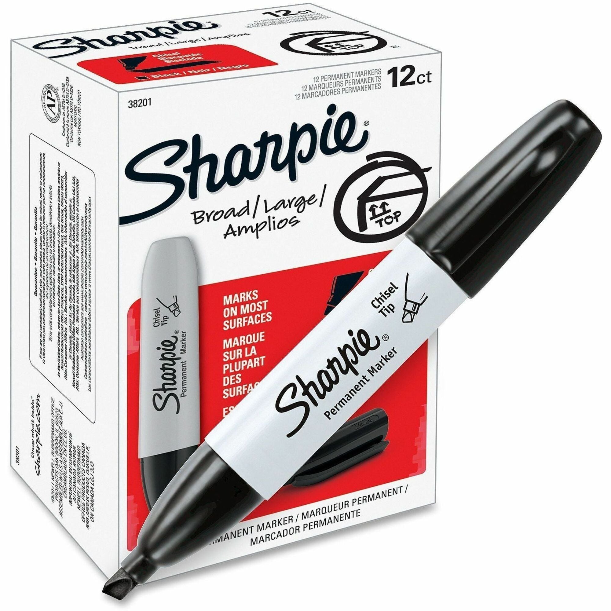 Sharpie Large Barrel Permanent Markers - Wide Chisel Marker Point - Black Ink - Alcohol Based - 1 Dozen