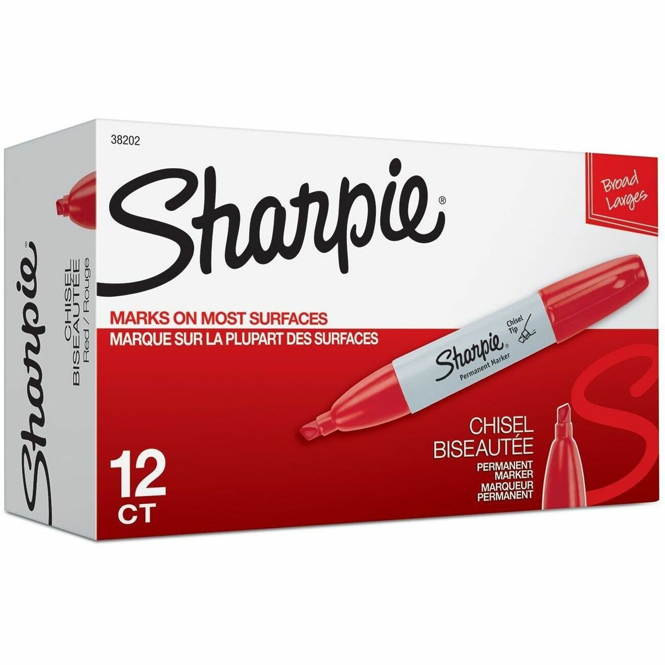 Sharpie Large Barrel Permanent Markers - Wide Chisel Marker Point - Red Ink - Alcohol Based - 1 Dozen