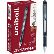 uniball™ Jetstream Ballpoint Pen - 0.7 mm Fine Pen Point - Black Ink - Pigment-based - Blue Stainless Steel Barrel - 1 Dozen