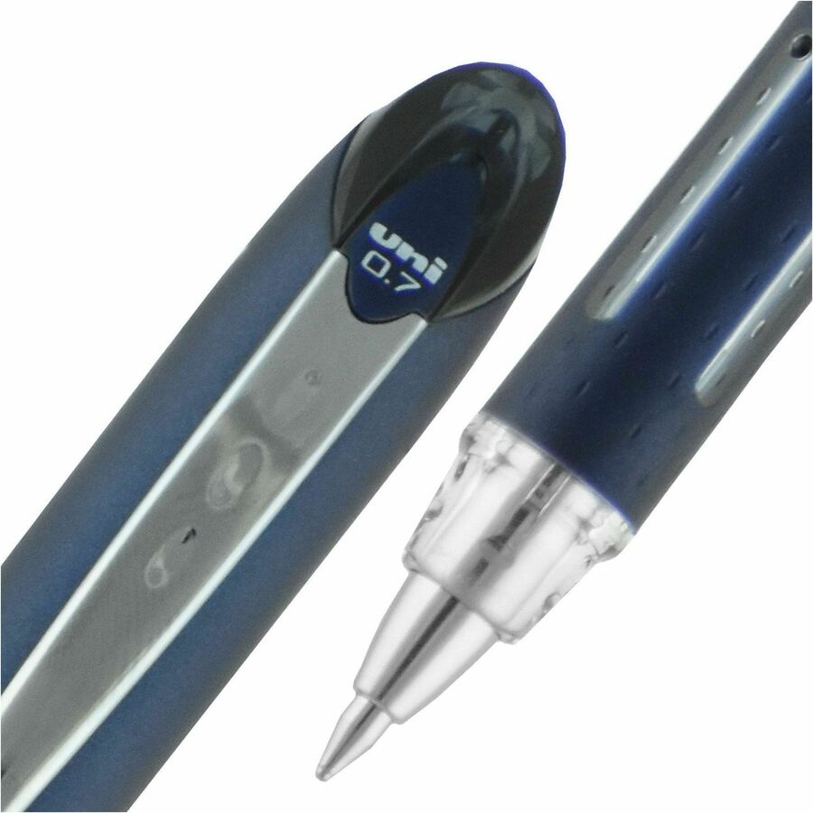 uniball™ Jetstream Ballpoint Pen - 0.7 mm Fine Pen Point - Black Ink - Pigment-based - Blue Stainless Steel Barrel - 1 Dozen