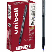 uniball™ Deluxe Rollerball Pens - 0.5 mm Micro Pen Point - Blue Ink - Gray Barrel - 1 Dozen