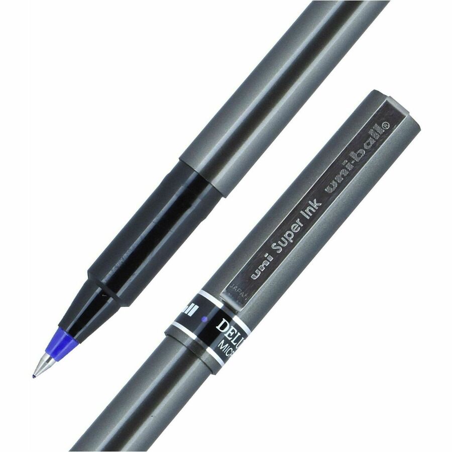 uniball™ Deluxe Rollerball Pens - 0.5 mm Micro Pen Point - Blue Ink - Gray Barrel - 1 Dozen