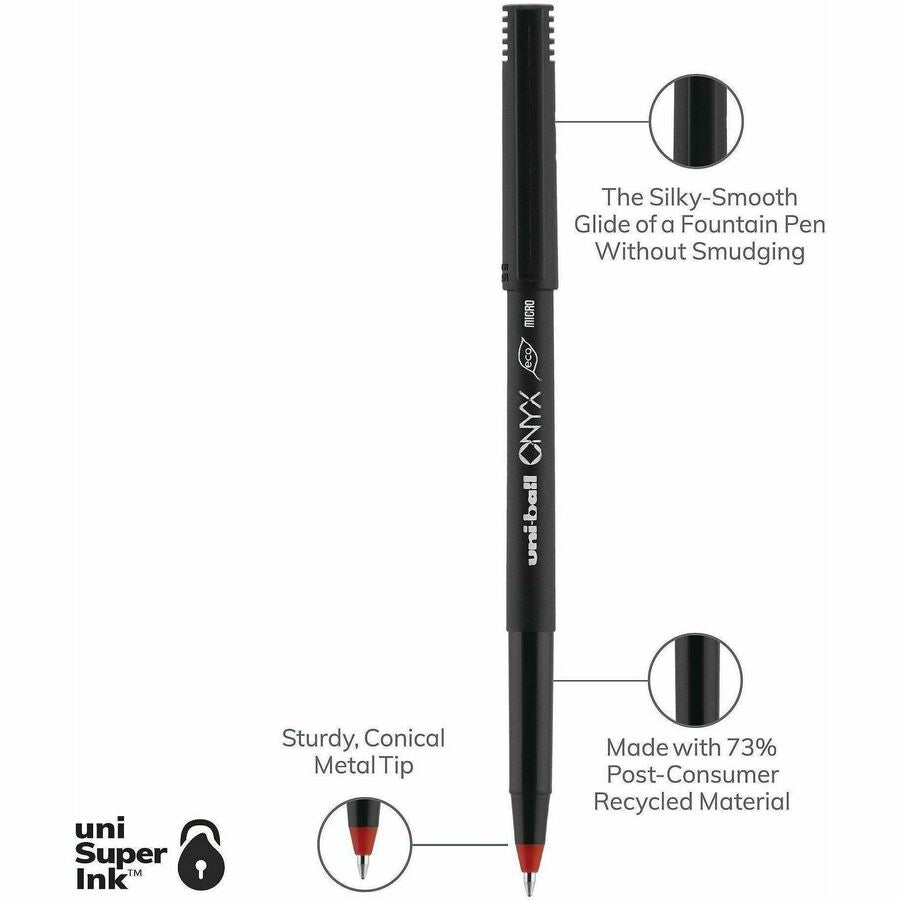 uniball™ Onyx Rollerball Pens - 0.5 mm Micro Pen Point - Red Ink - Metal Tip - 1 Dozen