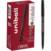 uniball™ Onyx Rollerball Pens - 0.5 mm Micro Pen Point - Red Ink - Metal Tip - 1 Dozen