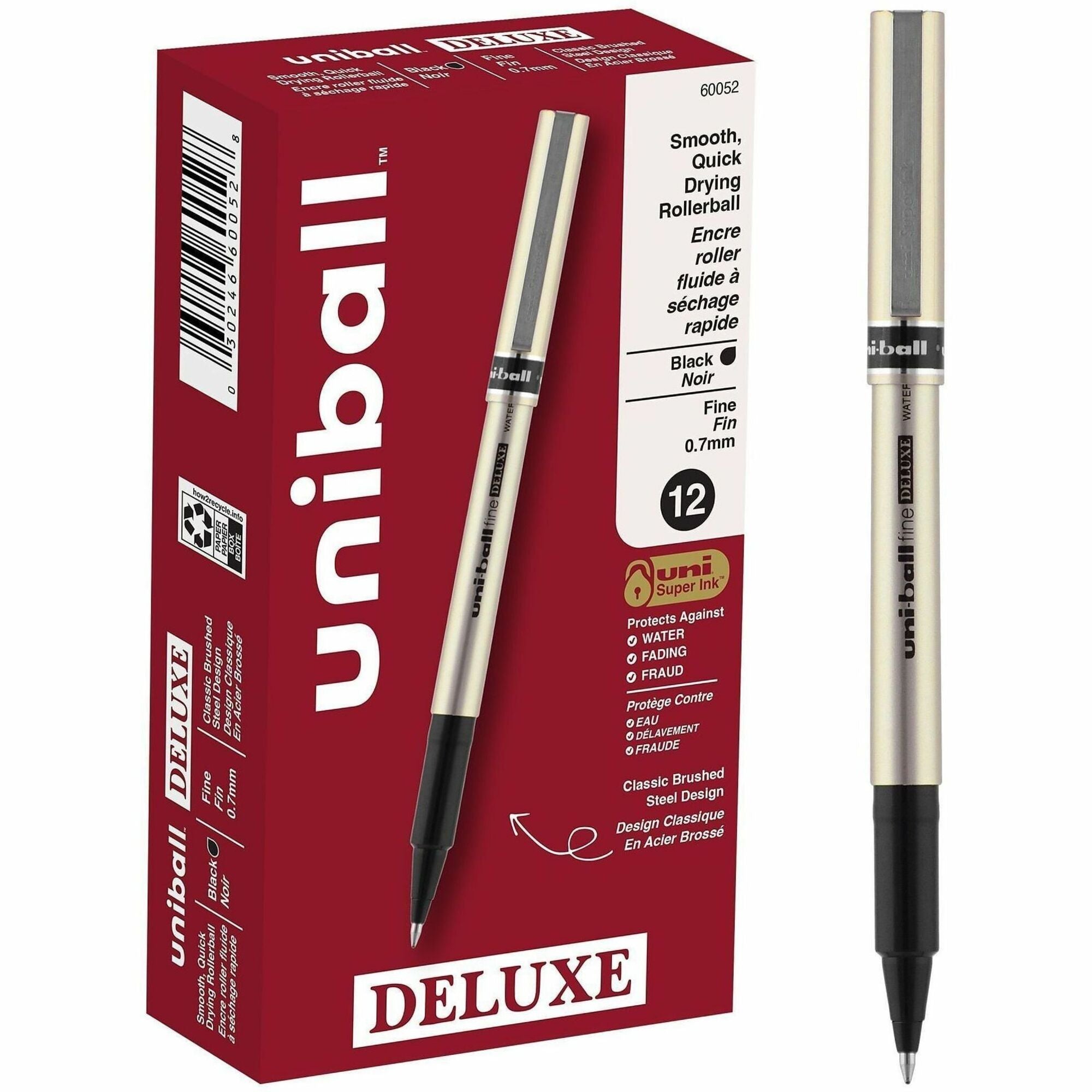 uniball™ Deluxe Rollerball Pens - 0.7 mm Fine Pen Point - Black Ink - Champagne Barrel - 1 Dozen
