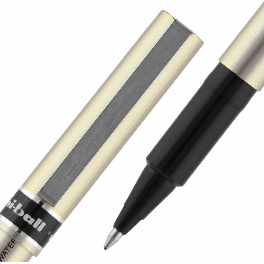 uniball™ Deluxe Rollerball Pens - 0.7 mm Fine Pen Point - Black Ink - Champagne Barrel - 1 Dozen