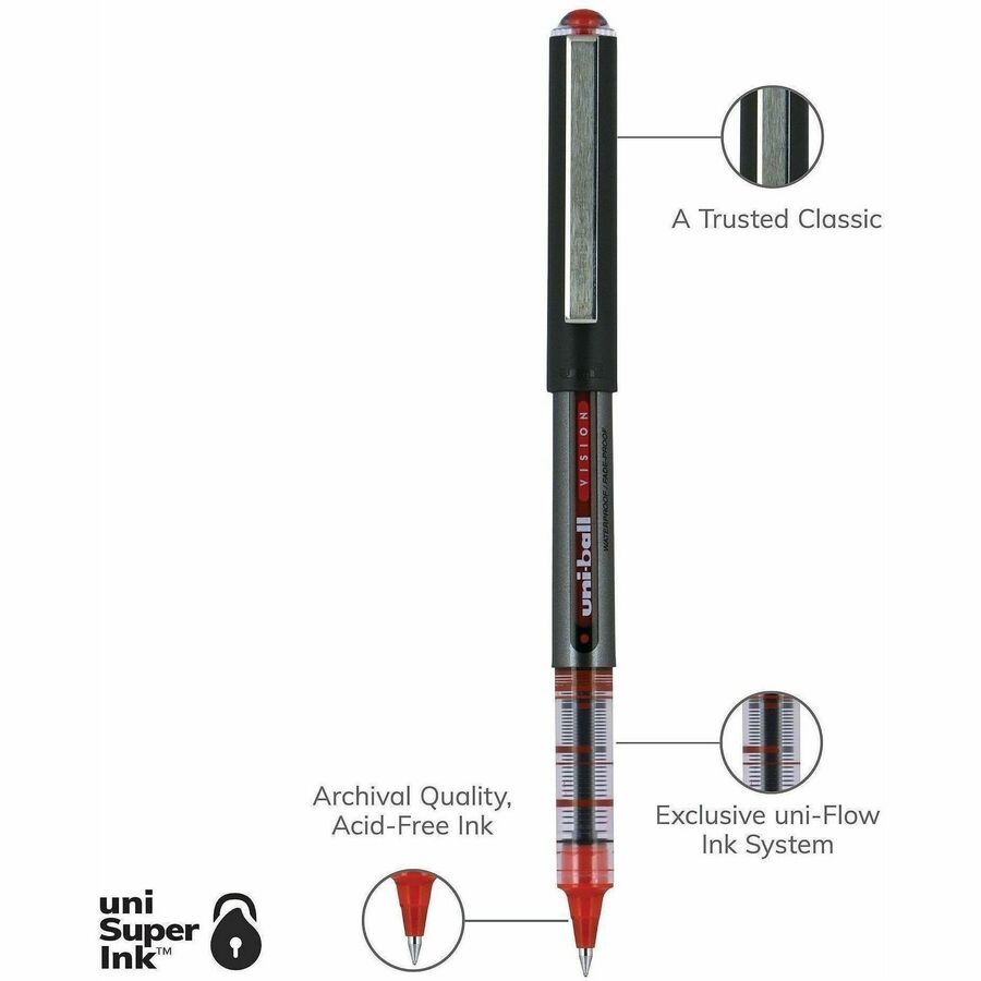 uniball™ Vision Rollerball Pens - 0.5 mm Micro Pen Point - Red Ink - 1 Dozen