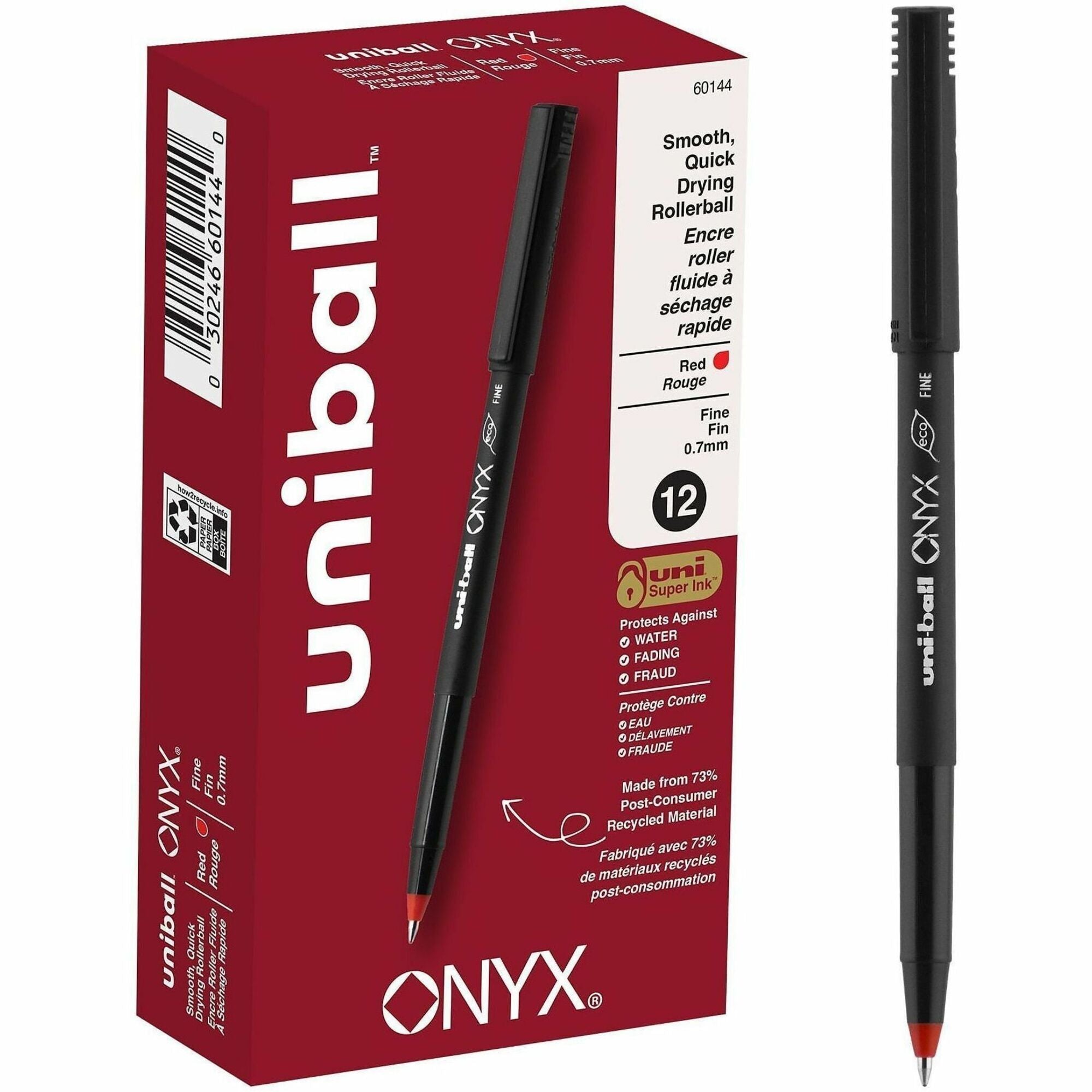 uniball™ Onyx Rollerball Pens - 0.7 mm Fine Pen Point - Red Ink - Metal Tip - 1 Dozen