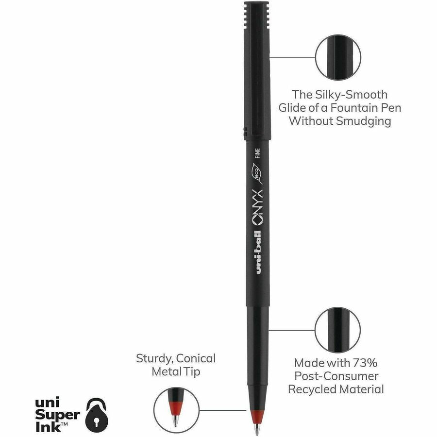 uniball™ Onyx Rollerball Pens - 0.7 mm Fine Pen Point - Red Ink - Metal Tip - 1 Dozen