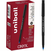 uniball™ Onyx Rollerball Pens - 0.7 mm Fine Pen Point - Blue Ink - Metal Tip - 1 Dozen