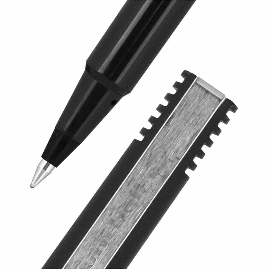 uniball™ Roller Rollerball Pen - 0.5 mm Micro Pen Point - Black Ink - Water Based - Black Stainless Steel Barrel - 1 Dozen