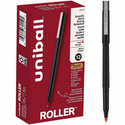 uniball™ Roller Rollerball Pen - 0.5 mm Micro Pen Point - Red Ink - Water Based - Black Stainless Steel Barrel - 1 Dozen