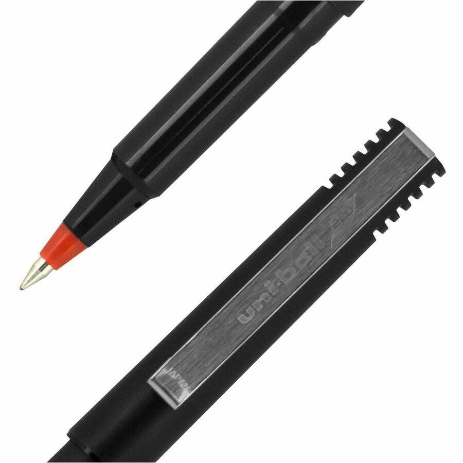 uniball™ Roller Rollerball Pen - 0.5 mm Micro Pen Point - Red Ink - Water Based - Black Stainless Steel Barrel - 1 Dozen