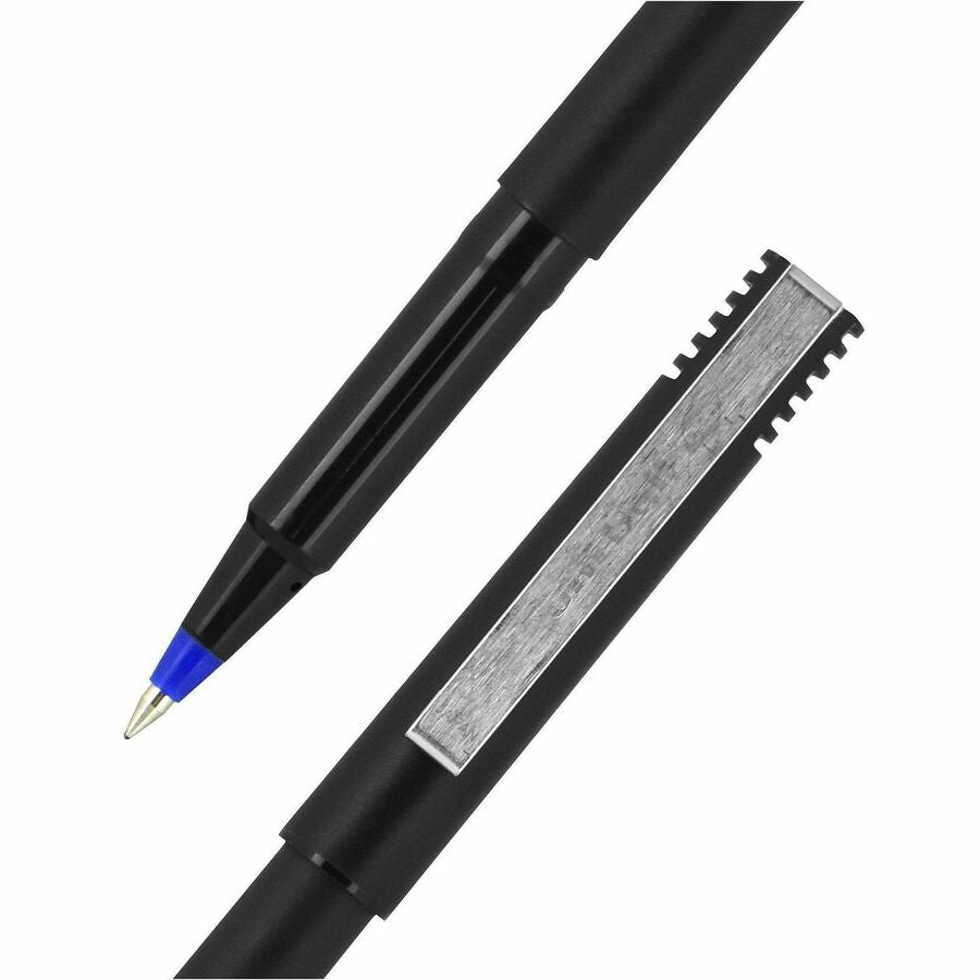 uniball™ Roller Rollerball Pen - 0.5 mm Micro Pen Point - Blue Ink - Water Based - Black Stainless Steel Barrel - 1 Dozen