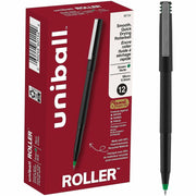 uniball™ Roller Rollerball Pen - 0.5 mm Micro Pen Point - Green Ink - Black Stainless Steel Barrel - 1 Dozen