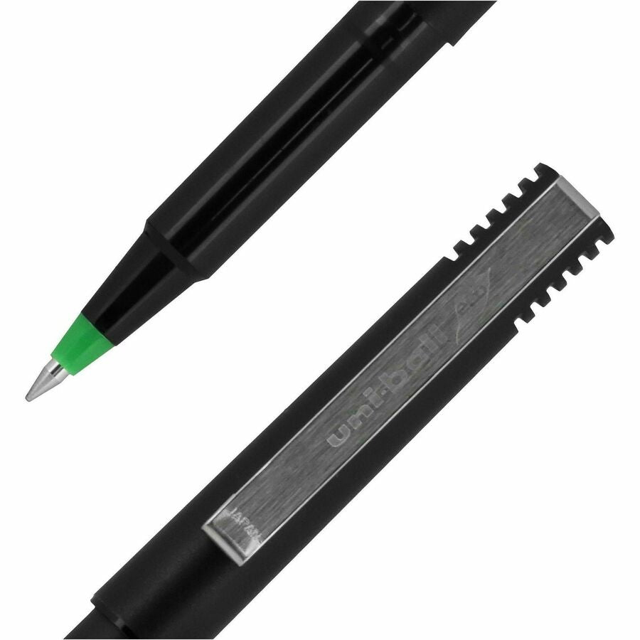 uniball™ Roller Rollerball Pen - 0.5 mm Micro Pen Point - Green Ink - Black Stainless Steel Barrel - 1 Dozen