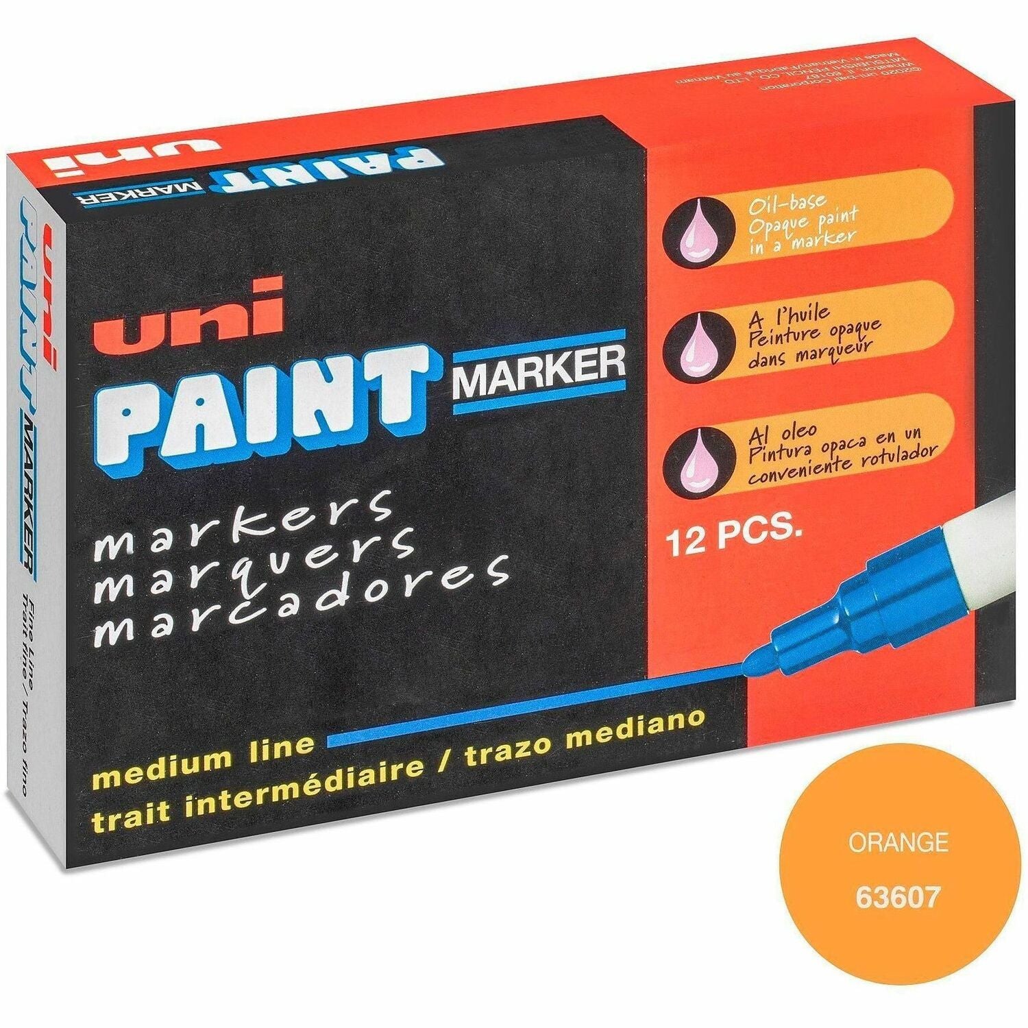 uniball™ uni-Paint PX-20 Oil-Based Paint Marker - Medium Marker Point - Orange Ink - Oil Based - White Barrel - 1 Each