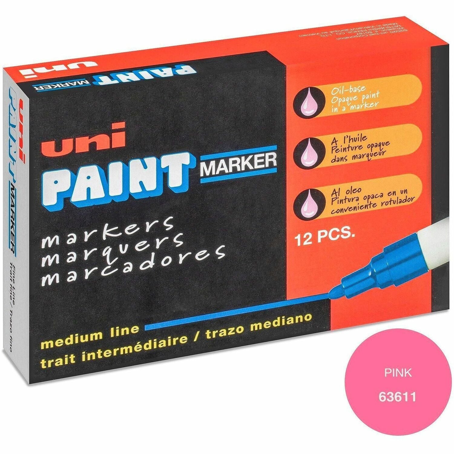 uniball™ uni-Paint PX-20 Oil-Based Paint Marker - Medium Marker Point - Pink Ink - Oil Based - White Barrel - 1 Each