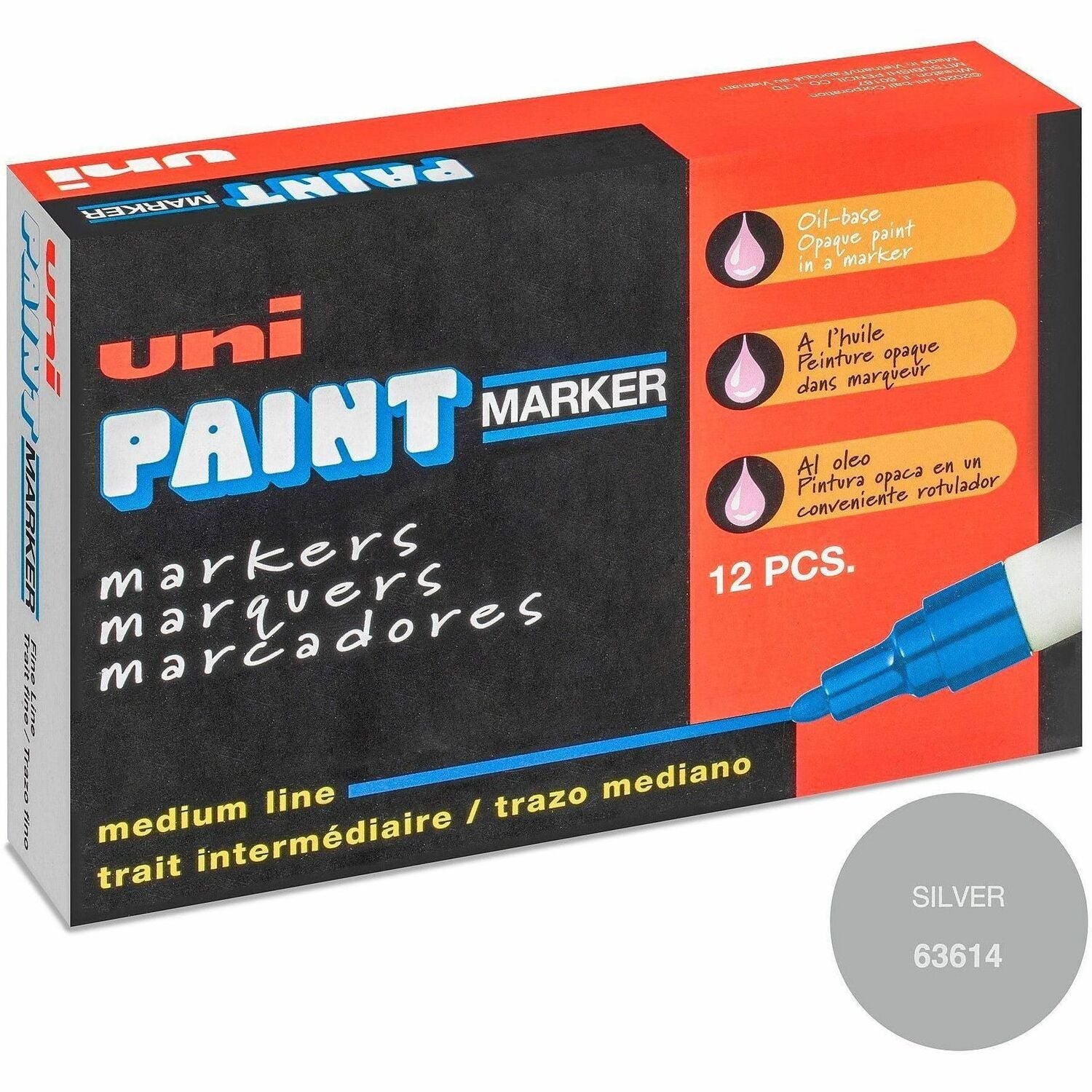 uniball™ uni-Paint PX-20 Oil-Based Paint Marker - Medium Marker Point - Metallic Silver Ink - Oil Based - Silver Barrel - 1 Each