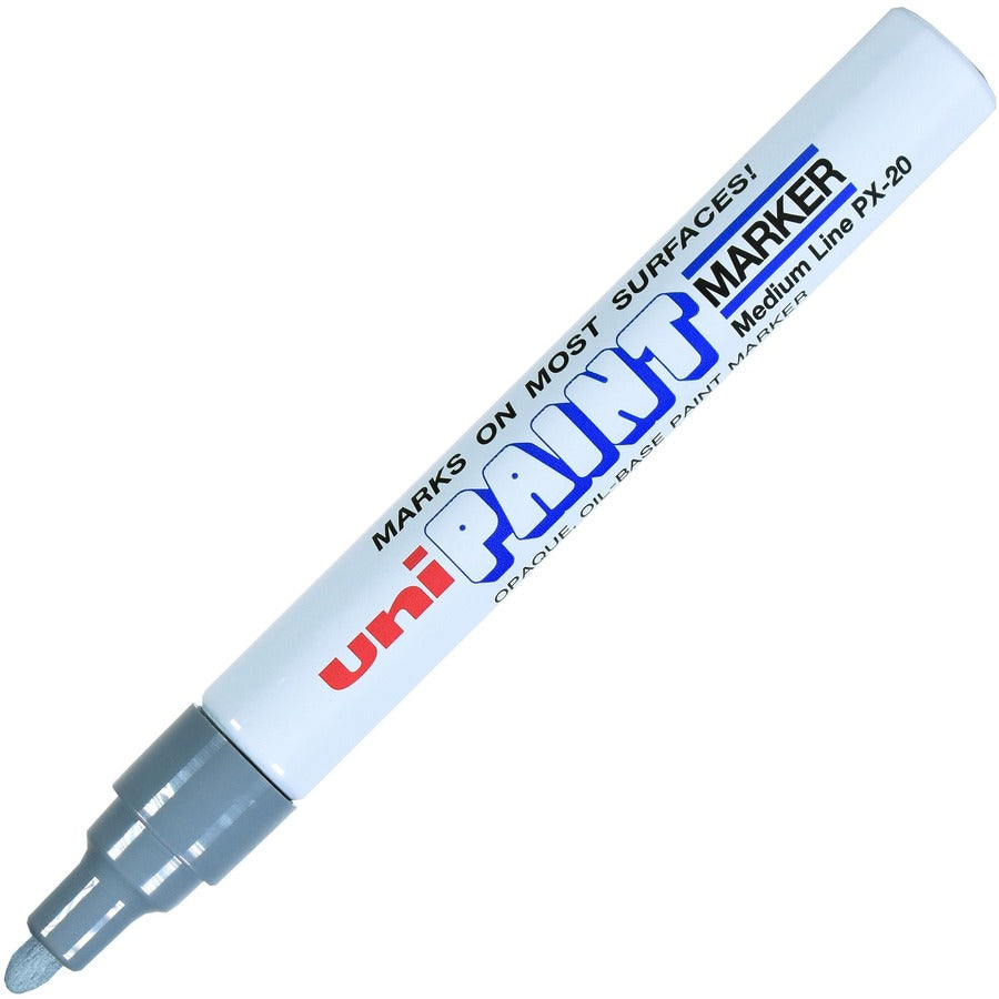 uniball™ uni-Paint PX-20 Oil-Based Paint Marker - Medium Marker Point - Metallic Silver Ink - Oil Based - Silver Barrel - 1 Each