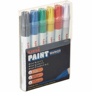 uniball™ uni-Paint PX-20 Oil-Based Paint Marker - Medium Marker Point - Assorted, Blue, Red, Green, Yellow, Black Ink - Oil Based - White Barrel - 6 / Set