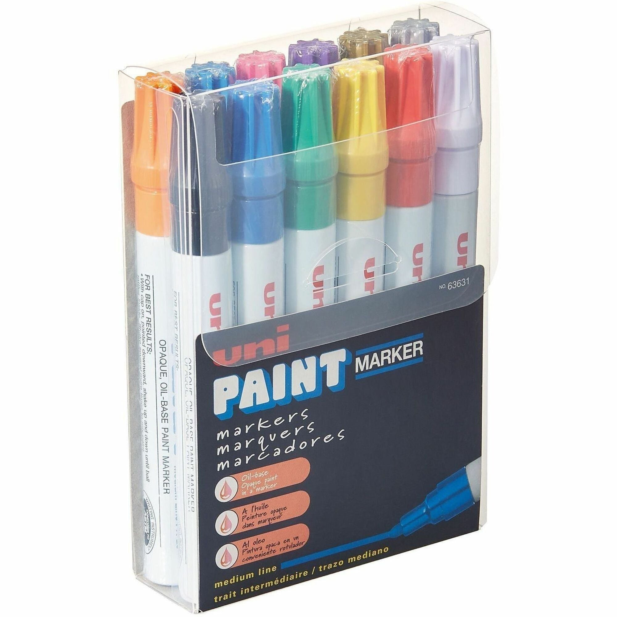uniball™ uni-Paint PX-20 Oil-Based Paint Marker - Medium Marker Point - Blue, Red, Green, Yellow, Black, White, Silver, Gold, Violet, Pink, Light Blue, ... Ink - Oil Based - White Barrel - 12 / Set