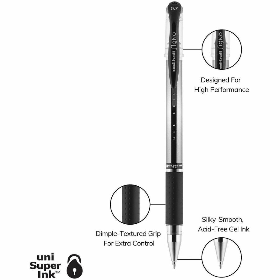 0.7 mm Medium Pen Point - Black Ink - Gel-based, Pigment-based - Stainless Steel Tip - Office, Home, Classroom, Writing, Document - 1 Dozen