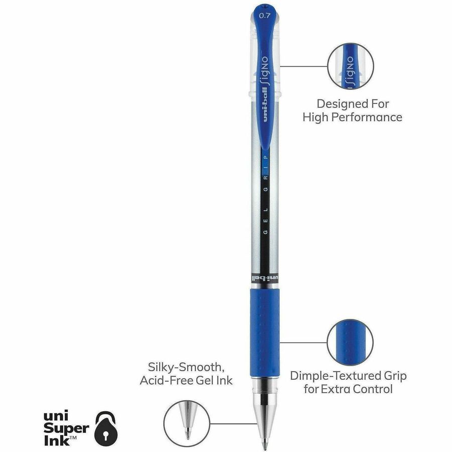 0.7 mm Medium Pen Point - Blue Ink - Gel-based, Pigment-based - Stainless Steel Tip - Office, Home, Classroom, Writing, Document - 1 Dozen