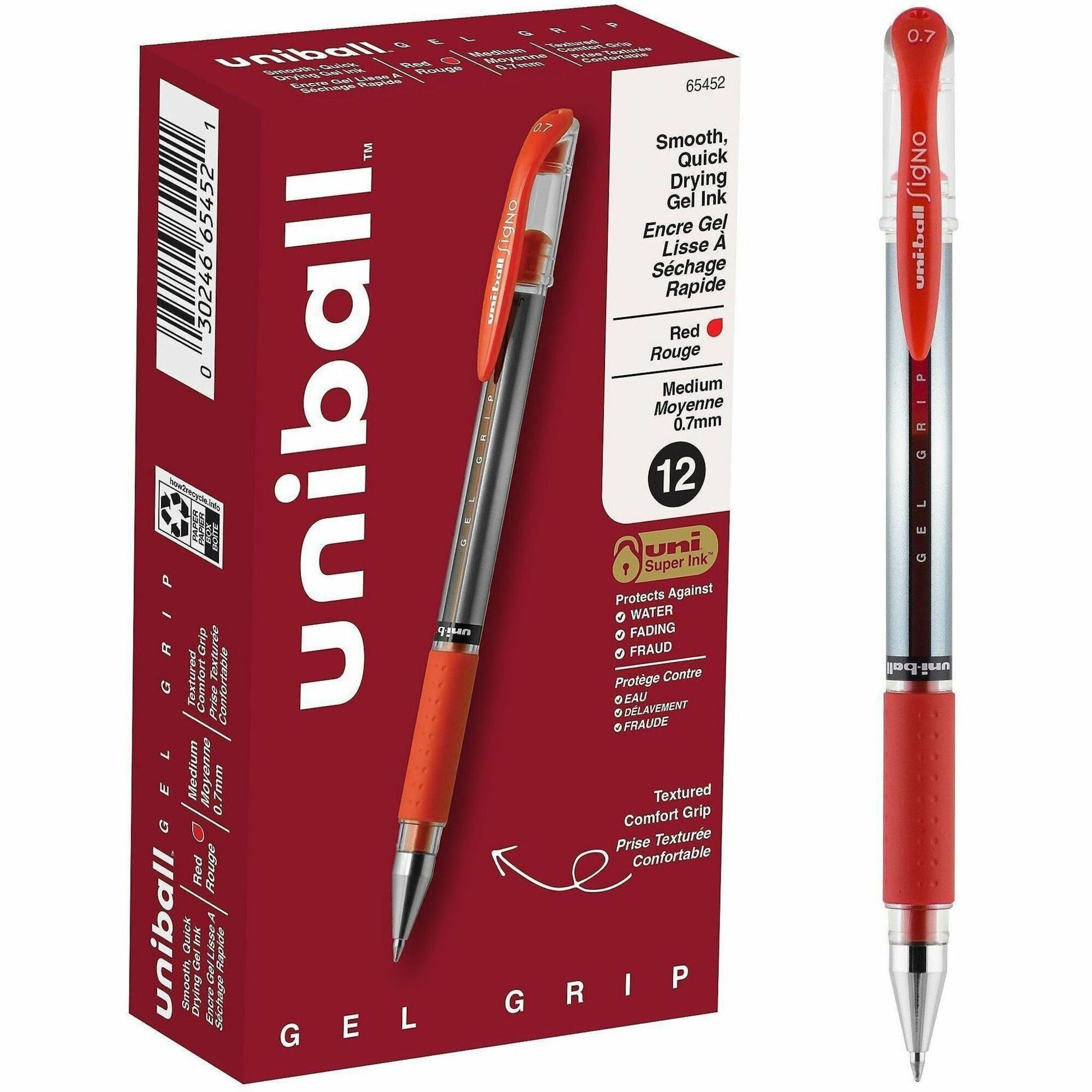 0.7 mm Medium Pen Point - Red Ink - Gel-based, Pigment-based - Stainless Steel Tip - Office, Home, Classroom, Document - 1 Dozen