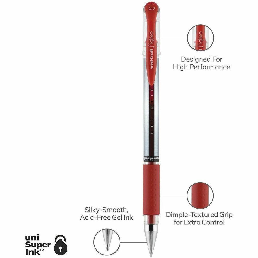 0.7 mm Medium Pen Point - Red Ink - Gel-based, Pigment-based - Stainless Steel Tip - Office, Home, Classroom, Document - 1 Dozen