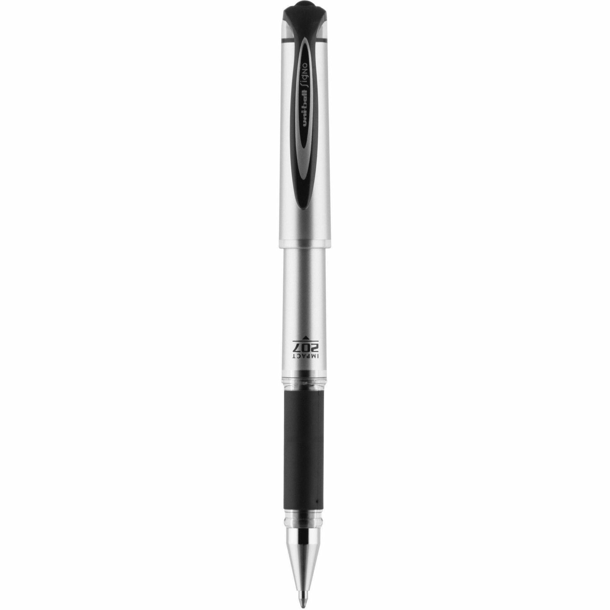 uniball™ 207 Impact Gel Pen - 1 mm Bold Pen Point - Refillable - Black Ink - Gel-based - Silver Barrel - 1 Dozen