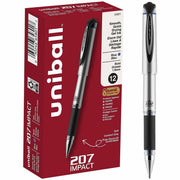 uniball™ 207 Impact Gel Pen - 1 mm Bold Pen Point - Refillable - Blue Ink - Gel-based - Silver Barrel - 1 Dozen