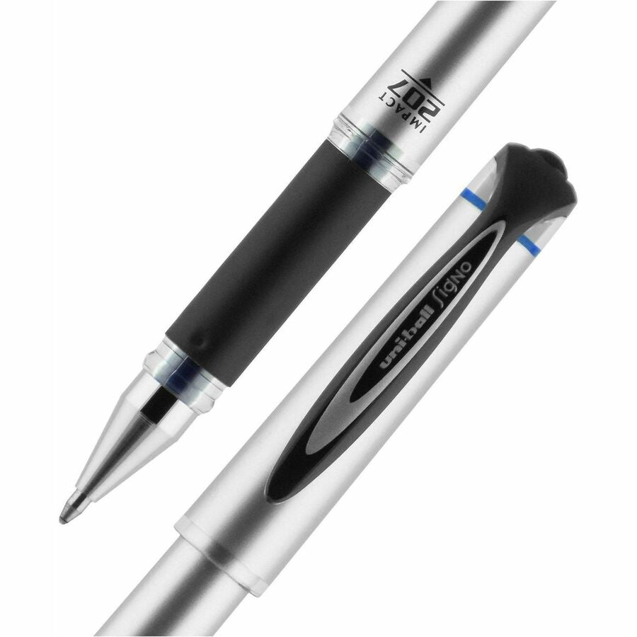 uniball™ 207 Impact Gel Pen - 1 mm Bold Pen Point - Refillable - Blue Ink - Gel-based - Silver Barrel - 1 Dozen