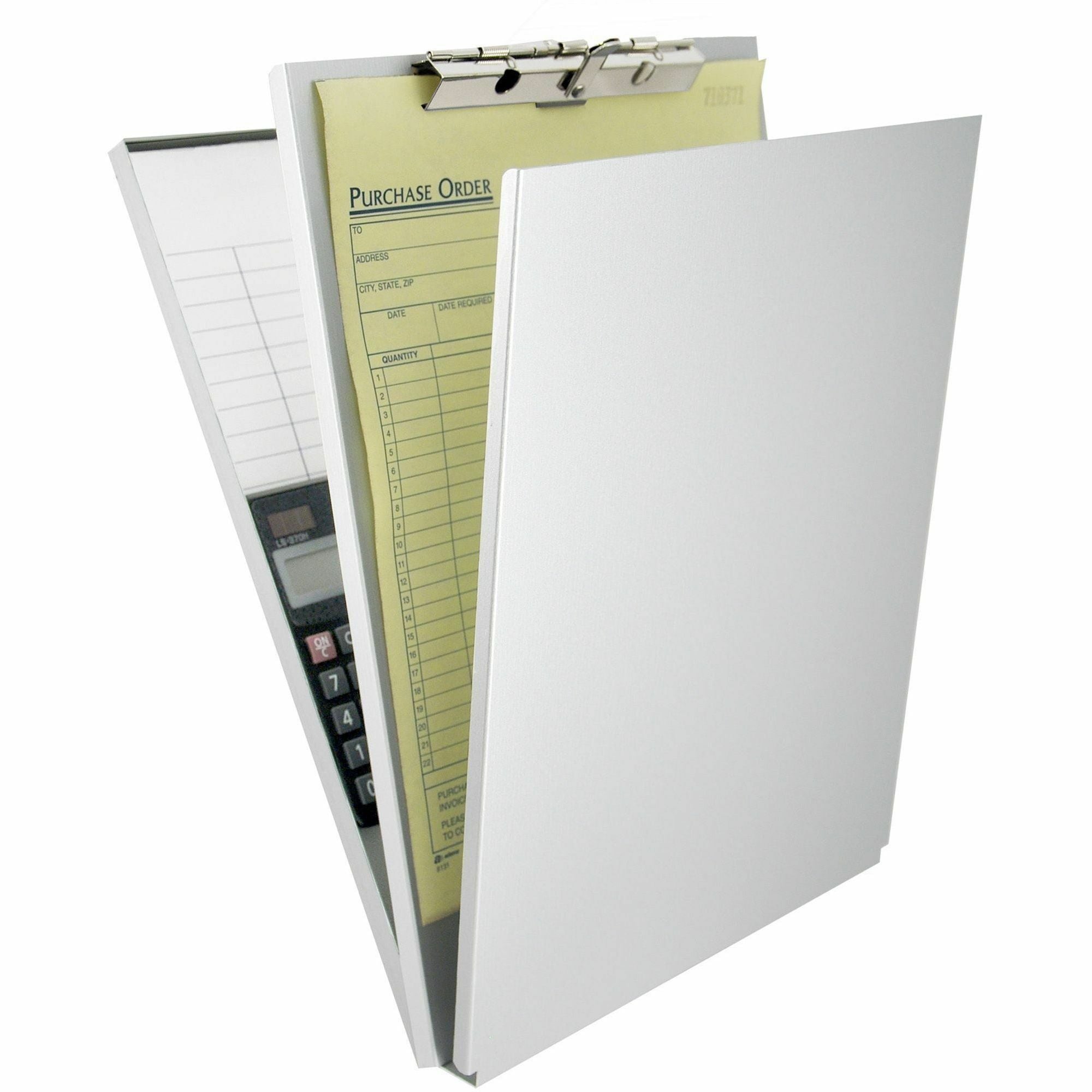 1.50" Clip Capacity - Top Opening - 8 1/2" x 12" Sheet Size - Aluminum - Silver - 1 Each
