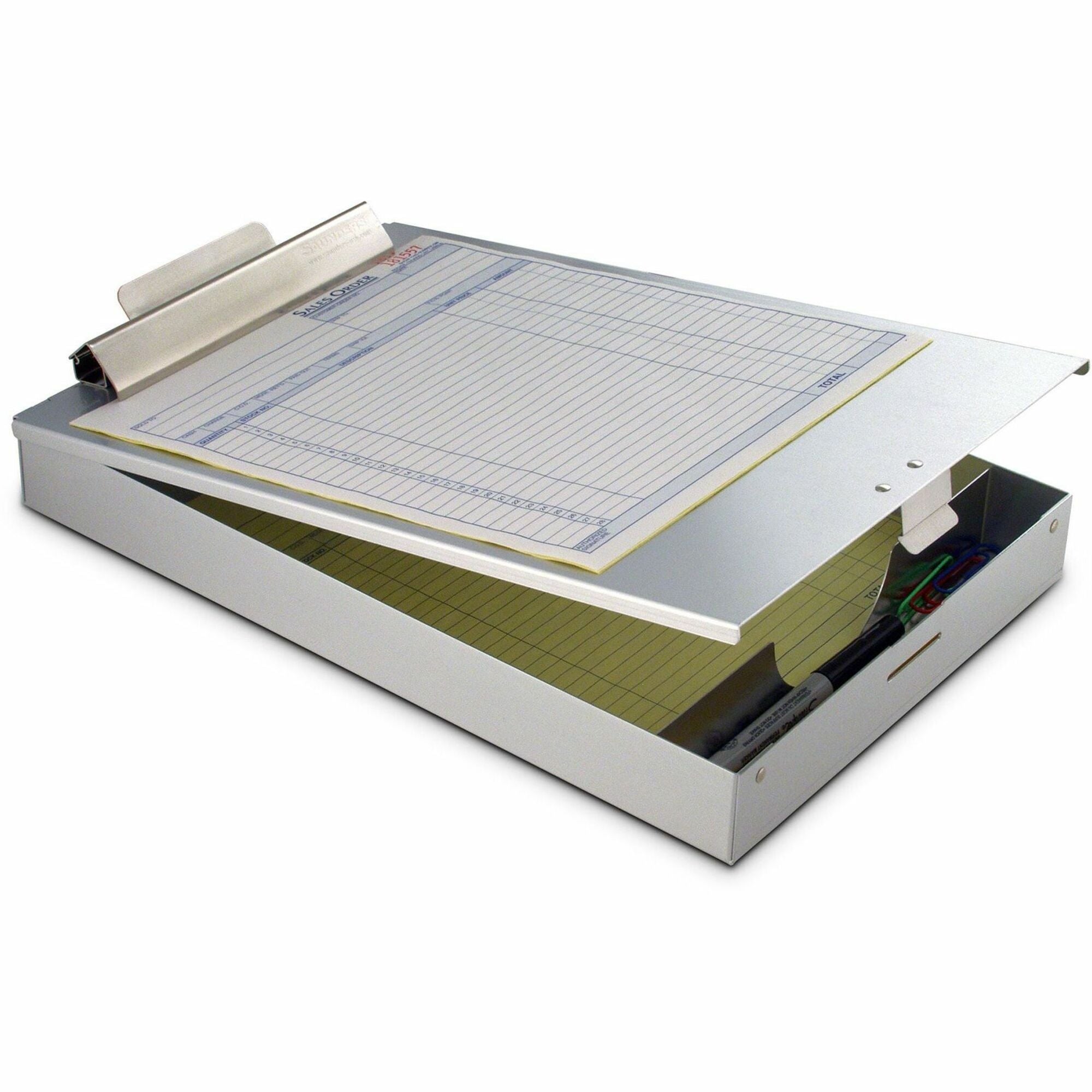 1" Clip Capacity - Storage for Stationary - 8 1/2" x 12" Sheet Size - Aluminum - 1 Each