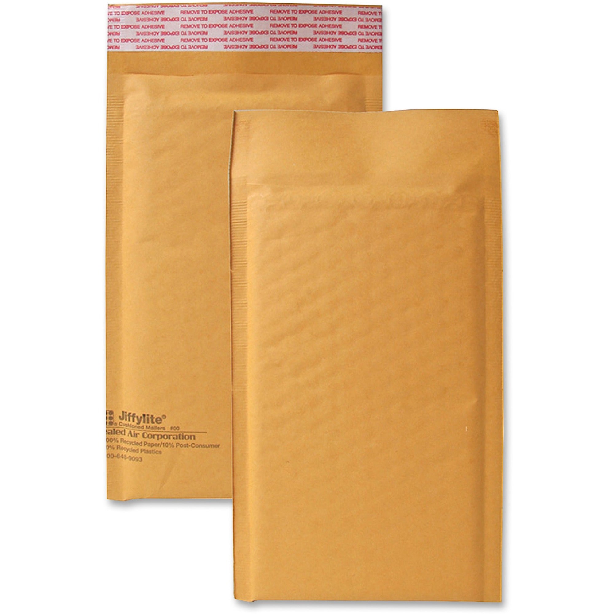Sealed Air JiffyLite Cellular Cushioned Mailers - Bubble - #00 - 5" Width x 10" Length - Peel & Seal - Kraft - Kraft - 25 / Carton