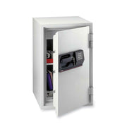 3 ft³ - Electronic, Tubular Key Lock - 3 Dead Bolt(s) - 5 Live-locking Bolt(s) - Fire Resistant - Internal Size 26.61" Height x 15" Width x 12.99" Depth - Overall Size 34.5" Height x 20.5" Width x 22" Depth - Light Gray
